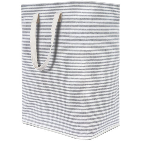 72L Laundry Hamper Foldable Grey Stripe Signature Cotton Laundry Storage Basket for Home