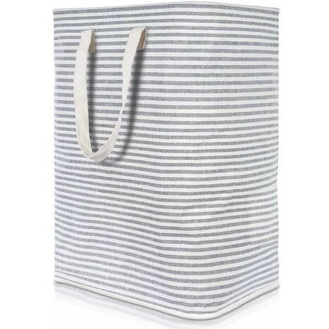 72L Panier à linge avec manche en bois, Panier à Linge Sale 72L Tissu Imperméable Pliable avec Grande Capacité Gris, 40x30x60cm,Grand panier a linge sale pour chambre salon chambre d'enfant salle de b