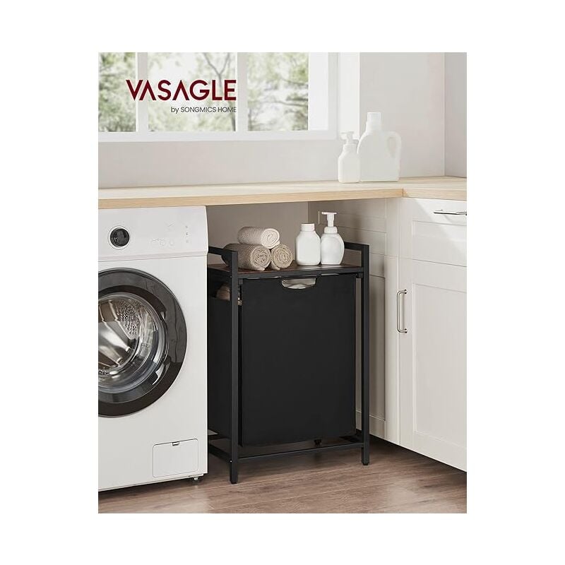 Panier à Linge, Corbeille Linge Sale, Sac à Linge, Bac, Sac Amovible et Lavable en Tissu Oxford, avec Plan de Travail, Cadre en Métal, 65L, 50 x 33 x