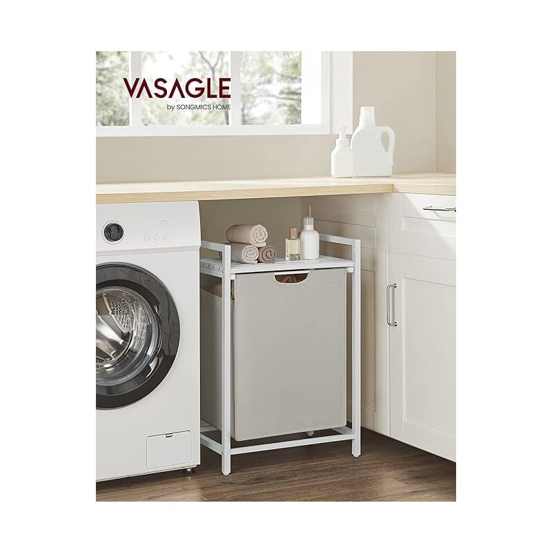 Panier à Linge, Corbeille Linge Sale, Sac à Linge, Bac, Sac Amovible et Lavable en Tissu Oxford, avec Plan de Travail, Cadre en Métal, 65L, 50 x 33 x