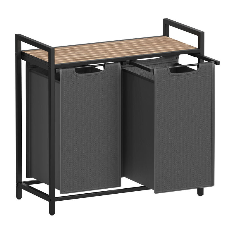 Panier à Linge, Corbeille à Linge Sale, Rangement 2 Compartiments, 2 Sacs Amovibles en Tissu Oxford, Étagère, Cadre en Métal, 2 x 46L, 73 x 33 x 72