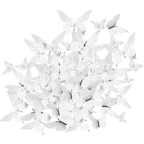 72pcs Butterflies Sticker 12cm 10cm 8cm DIY Hollow Design Vivid Elegant Easy Cleaning 3D Wall Stickers for Decoration Silver