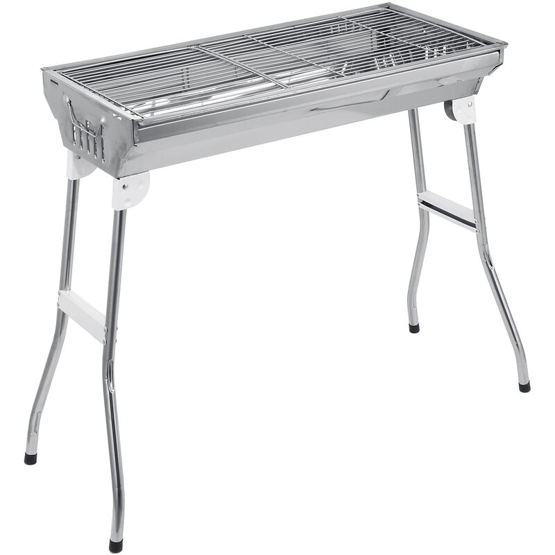 

73 * 33 * 71cm Barbacoa Portátil de Acero Inoxidable, Parilla para Acampar al Aire Libre, Juego de Accesorios ( Plateado )