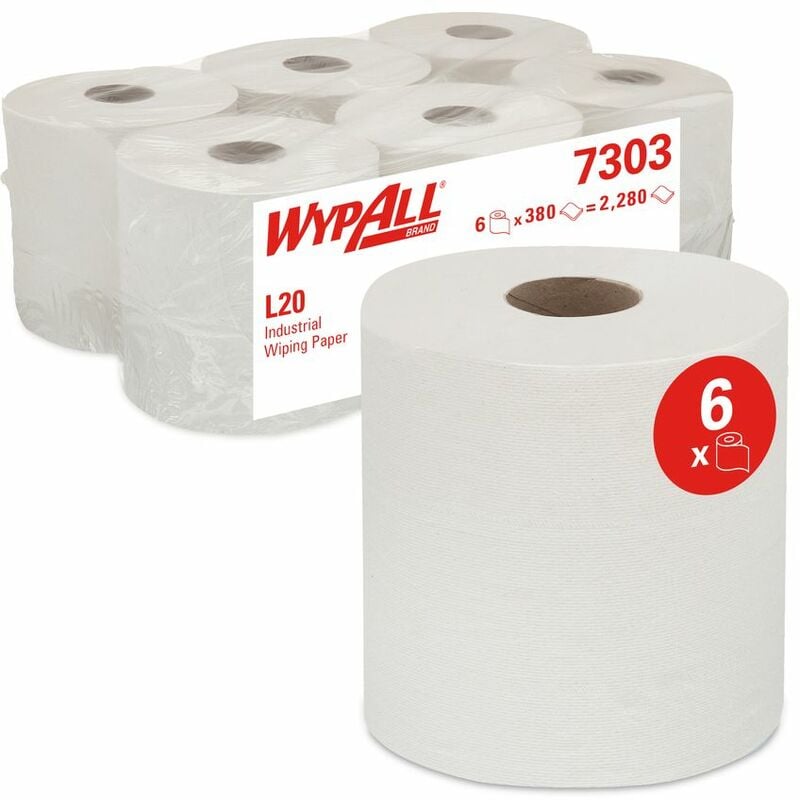 Wypall 7303 Industrial Wiping Paper L20 Centrefeed, 2 ply, White (6 rolls x 380