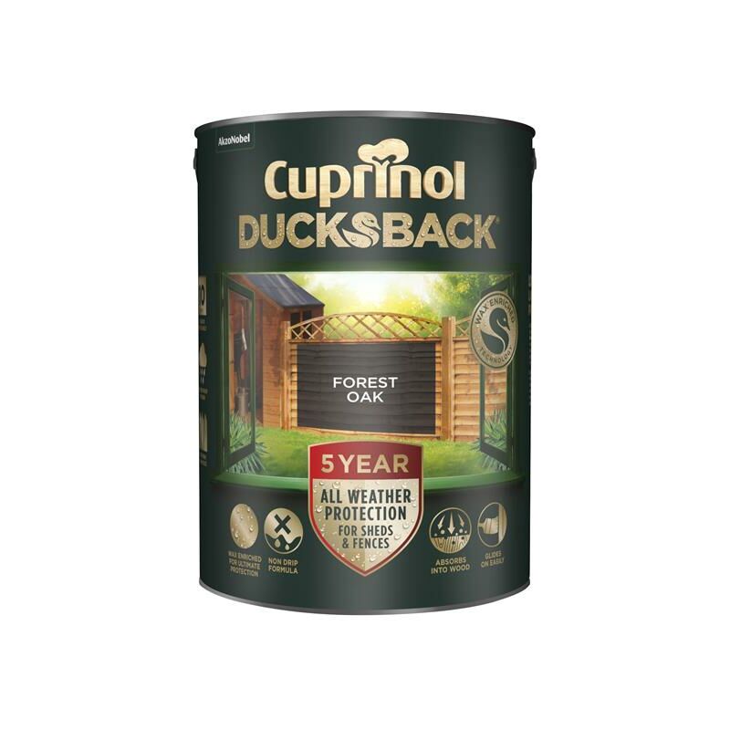 Cuprinol - 5092434 Ducksback 5 Year Waterproof for Sheds & Fences Forest Oak 5 litre CUPDBFO5L