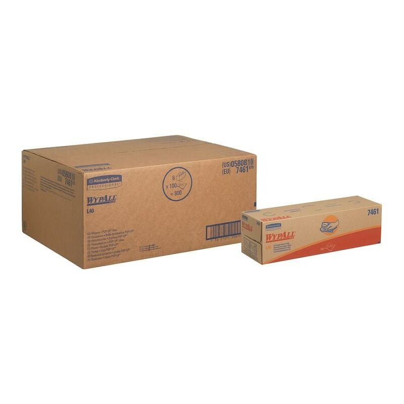 7461, L40 Pop-Up Box Wipers , 1 Ply, White, 8 Pop-Up boxes x 100 sheets - Wypall