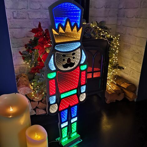 74cm Infinity Light up Christmas Nutcracker Decoration with Multi-Coloured LEDs on Metal Base
