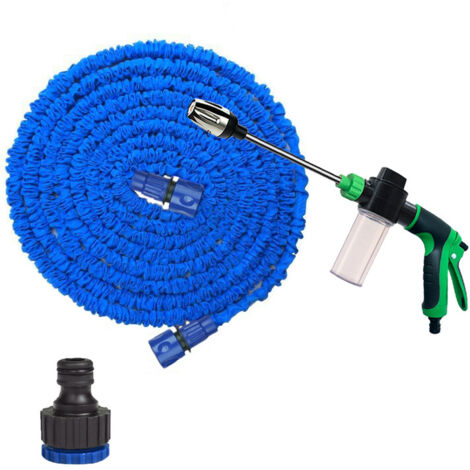 7,5 m (25 Fuß) ausziehbarer Gartenschlauch – lange Spritzpistole mit Schaumtank, Komplettset (Blau & Grün)-lsw