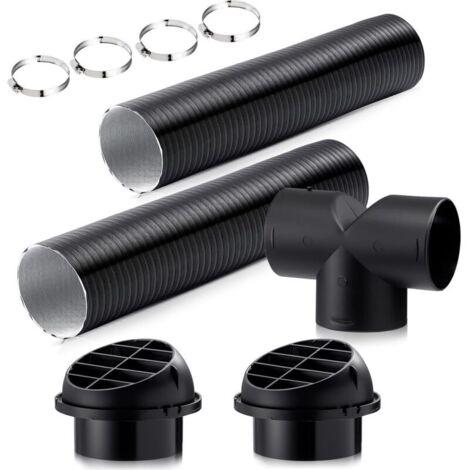 75-mm-Autoheizungs-Kanalset mit Auslassanschluss, Luftauslassschlauchschellen, Schwarz, für T-Schlauch