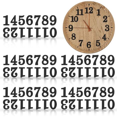 75 Pièces - Chiffres en bois - Numéros d'horloge - Adhésif inclus pour DIY - Décoration murale - Noir - 3x0,3 cm