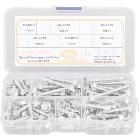75 vis autoperceuses en acier au carbone à tête hexagonale avec rondelle M4.8 pour tôlerie
