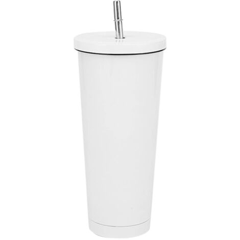 750 ml Edelstahl-Isolierbecher mit Deckel und Strohhalm, ideal für Kaffee, Reisen, Büro, Zuhause und Camping, Farbe: Weiß.