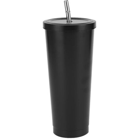 750 ml Edelstahl-Isolierbecher mit Deckel und Strohhalm, ideal für Kaffee und andere Getränke, perfekt für Reisen, Büro, Camping, schwarz.