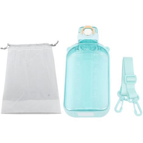 750 ml flache, transparente, auslaufsichere PC-Trinkflasche, leicht und tragbar mit Messskala und Tragegurt für Sport, Reisen, Camping und Fitnessstudio – Grün