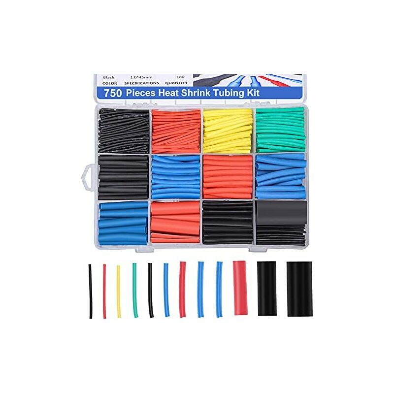750 Pieces Heat Shrink Tubing, Electrical Insulation Heat Shrink Wrap Cable Tube, 2:1 Shrinkage Ratio, 5 Colors, 12 Sizes