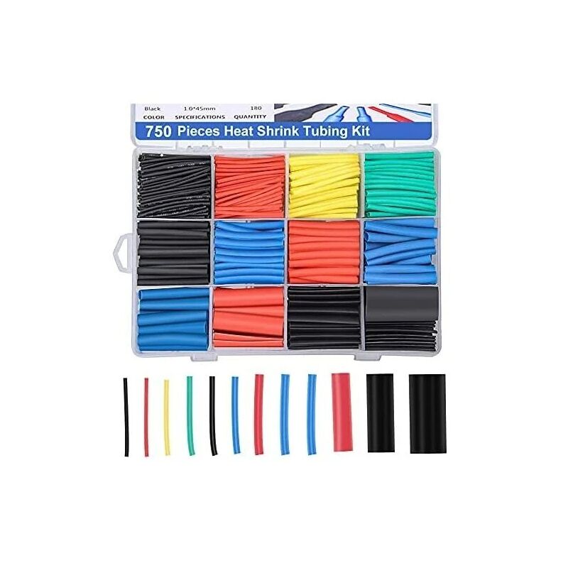 750 Pieces Heat Shrink Tubing, Electrical Insulation Heat Shrink Wrap Cable Tube, 2:1 Shrinkage Ratio, 5 Colors, 12 Sizes