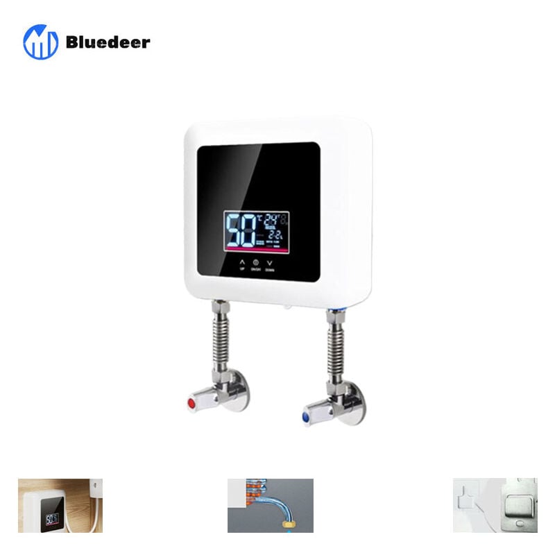 Bluedeer - 7500W Chauffe-eau électrique instantané pour douche, sans réservoir sous évier, mini chauffe eau portable, Chauffe de 30°C à 55°C, Panneau