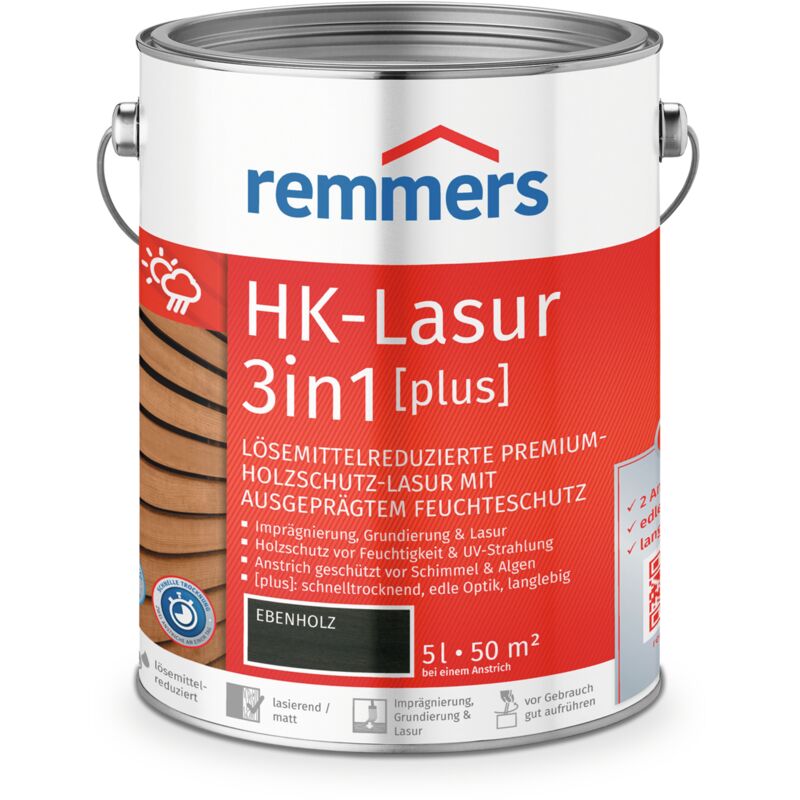Remmers Hk-lasur 3in1 [plus] Ebenholz, Matt, 5 Liter, Holzlasur, Premium Holzlasur Außen, 3fach Holzschutz Mit Imprägnierung + Grundierung + Lasur