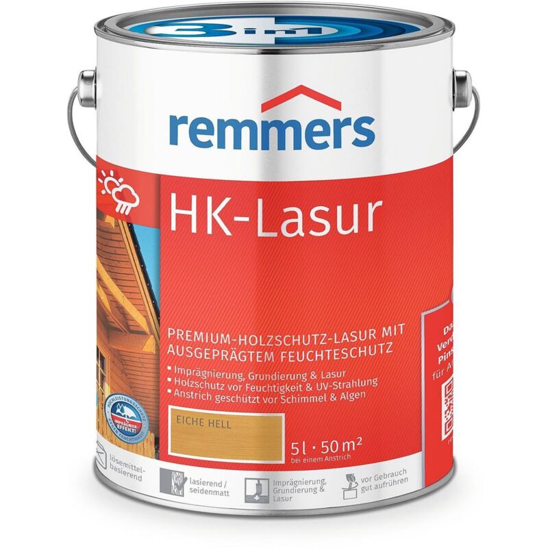 Remmers Hk-lasur 3in1 Eiche Hell, 5 Liter, Holzlasur Aussen, 3facher Holzschutz Mit Imprägnierung + Grundierung + Lasur, Feuchtigkeit- Und Uv-schutz -