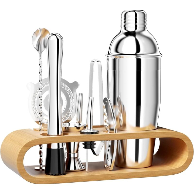 750ML shaker cocktail, 10 Pièces Inox shaker vinaigrette, professionnel kit pour barman(Argent)