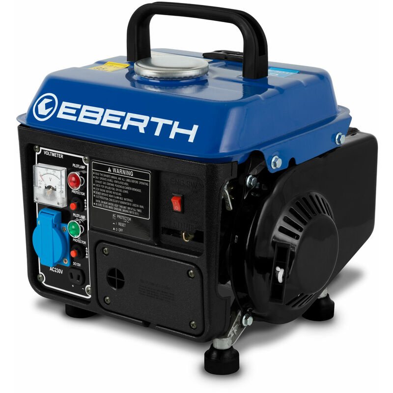 Image of EBERTH 750 Watt Generatore di corrente portatile Gruppo elettrogeno 2 CV Motore a benzina 2T, Monofase 1x 230V, 1x 12V, voltmetro, indicatore