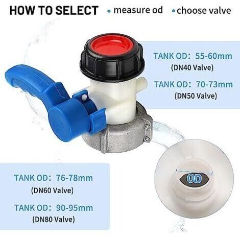 (75×75×131 mm) 1000-Liter-Tankhahn, 1000-Liter-Tankadapter DN50 (75 mm), IBC-Tankanschluss, Ablassventil, IBC-Tankadapter, IBC-Tankverbinder, Absperrklappe