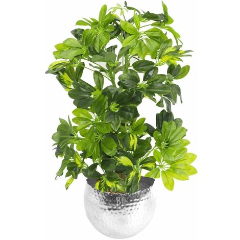 75cm Artificial Arboricola Gold Capella Plant - Silver Metal Planter