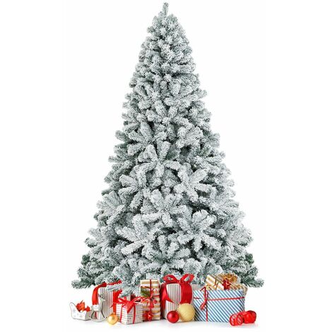 7.5FT Snow Flocked Artificial Christmas Tree Unlit Hinged Xmas Tree W/ 1010 Tips