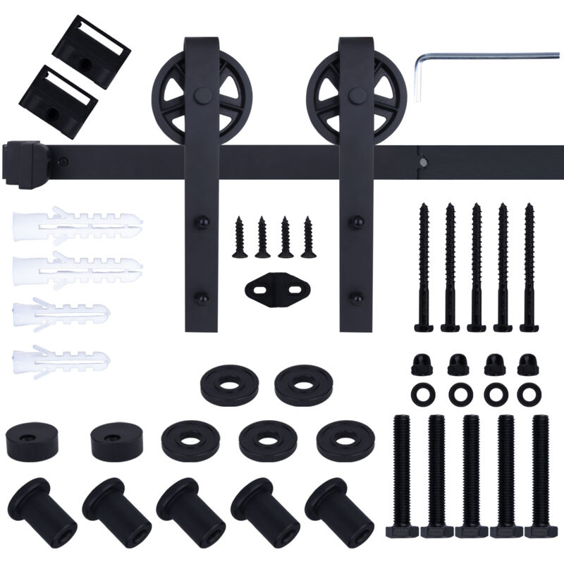 7.5FT/230CM Systeme Porte Coulissante,Quincailleri Kit de Rail pour Porte Coulissante, Ensemble Industriel pour Porte Coulissante Interieur
