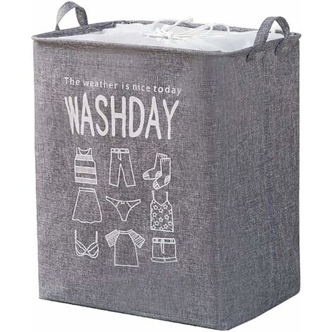 75L Panier a Linge Bac à Linge, Grand Panier de Rangement Pliable avec Couvercle Sac Corbeille de Rangement Collapsible pour Vetement Sale, Laundry Hamper Basket Clothes Storage Bag Organizer, Gris