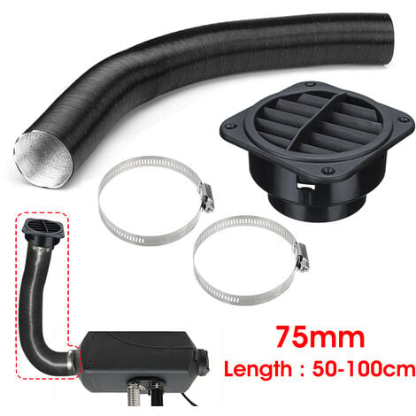 INSMA 75mm Heater Pipe Duct + Warm Air Outlet + Hose Clip For Heater Webasto