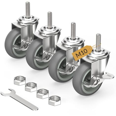 75mm Lockable Swivel Furniture Casters M10x1.5 4 Pack Heavy Duty TPR Wheels