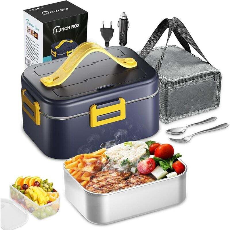 75W Gamelle Chauffante Electrique,1.8 LChauffage Rapide 12V 24V 220V Lunch Box, 3 en 1 Portable Boite Repas