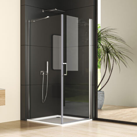 75x75x195cm Duschkabine Schwingtür mit Seitenwand Duschkabine Eckeinstieg Duschabtrennung Einzelschwingtür mit festem Seitenteil, 6mm NANO ESG Glas, Pendeltür Höhe 195cm