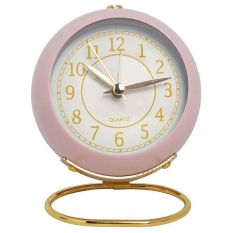 7,6 Cm Silencieux Sans Tic-Tac Mini Carillon De Nuit RéVeil Analogique à Quartz Avec Veilleuse Grand Visage (Rose)