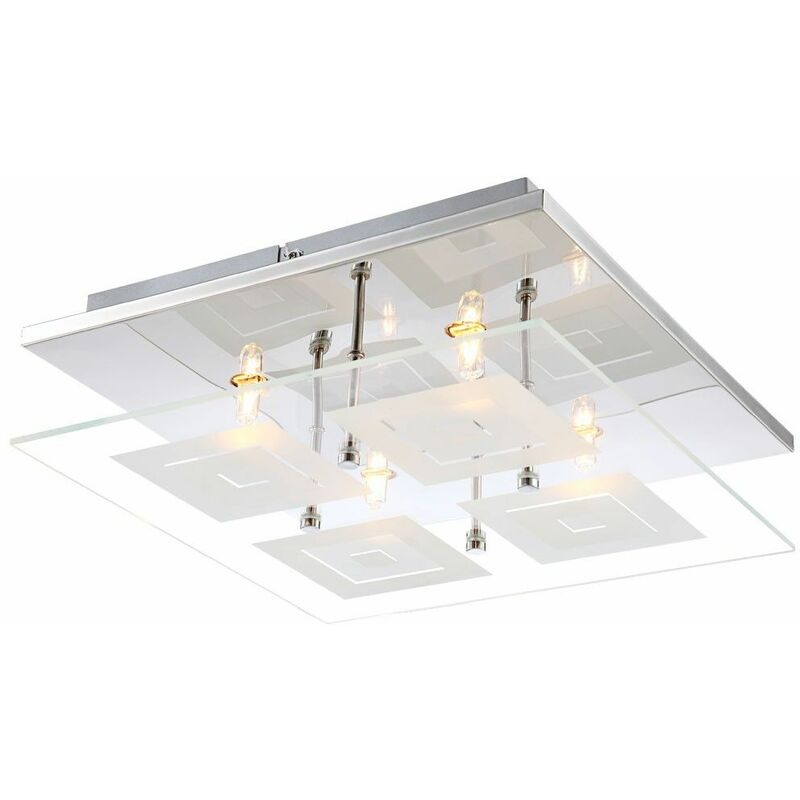 Image of Lampada da soffitto a led da 7,6 watt in vetro cromato per illuminazione della camera degli ospiti quadrata