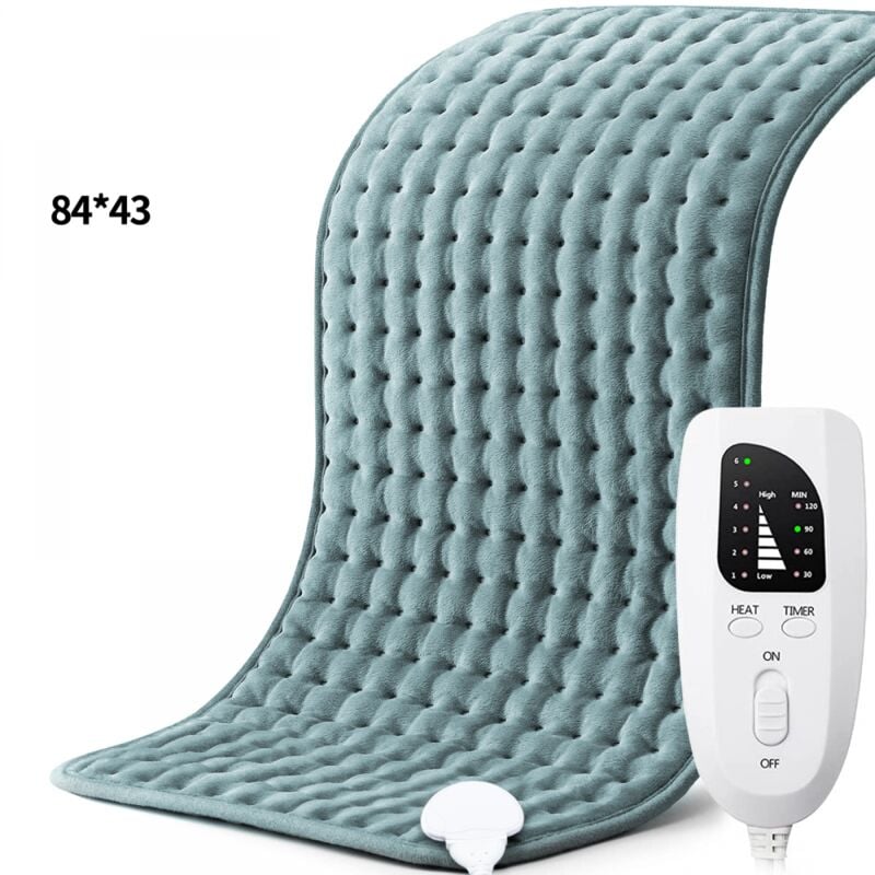 84 X 43 cm,Coussin Chauffant, Couverture Chauffante Humide et Sec pour Dos, Cou, Épaules, Abdomen avec Contrôleur, Flanelle Douce Gris Foncé