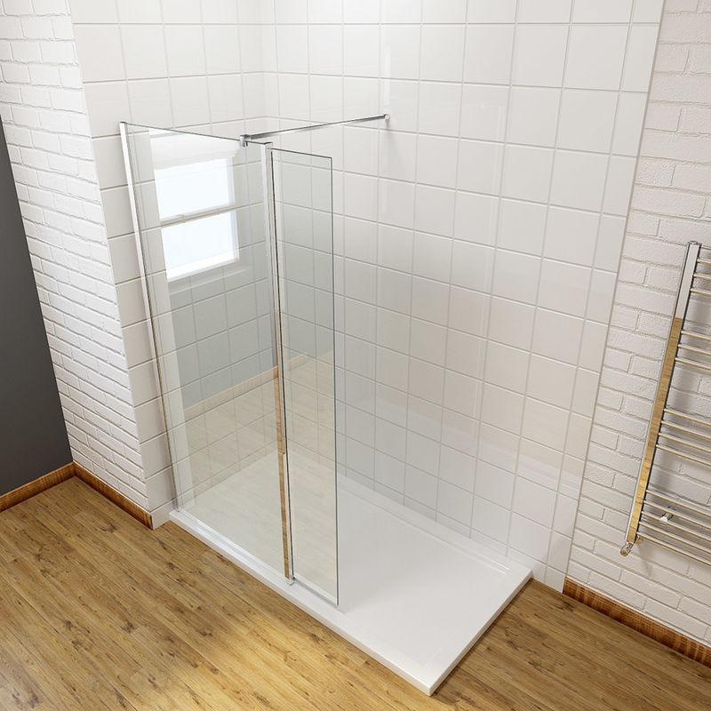 Elegant - 760mm Easy Clean Walk In Wetroom Shower Enclosure Panel 8mm Glass Screen with 300mm Flipper Panel