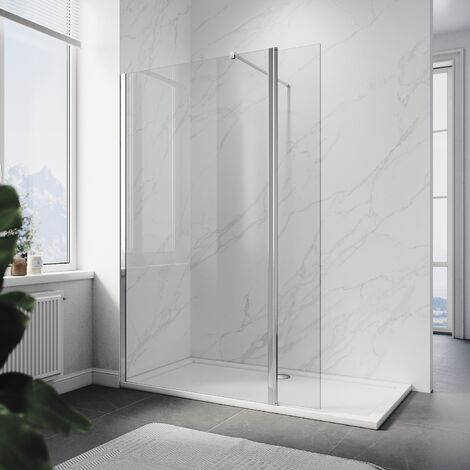 760mm Shower Screen, 8mm Easy Clean Glass with 300mm Return Panel + 900x1200mm SMC Tray and Waste Trap