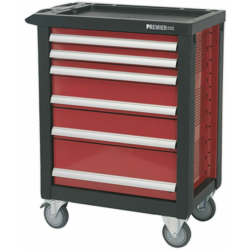 Loops - 765 x 465 x 960mm 6 Drawer red Portable Tool Chest Locking Mobile Storage Box