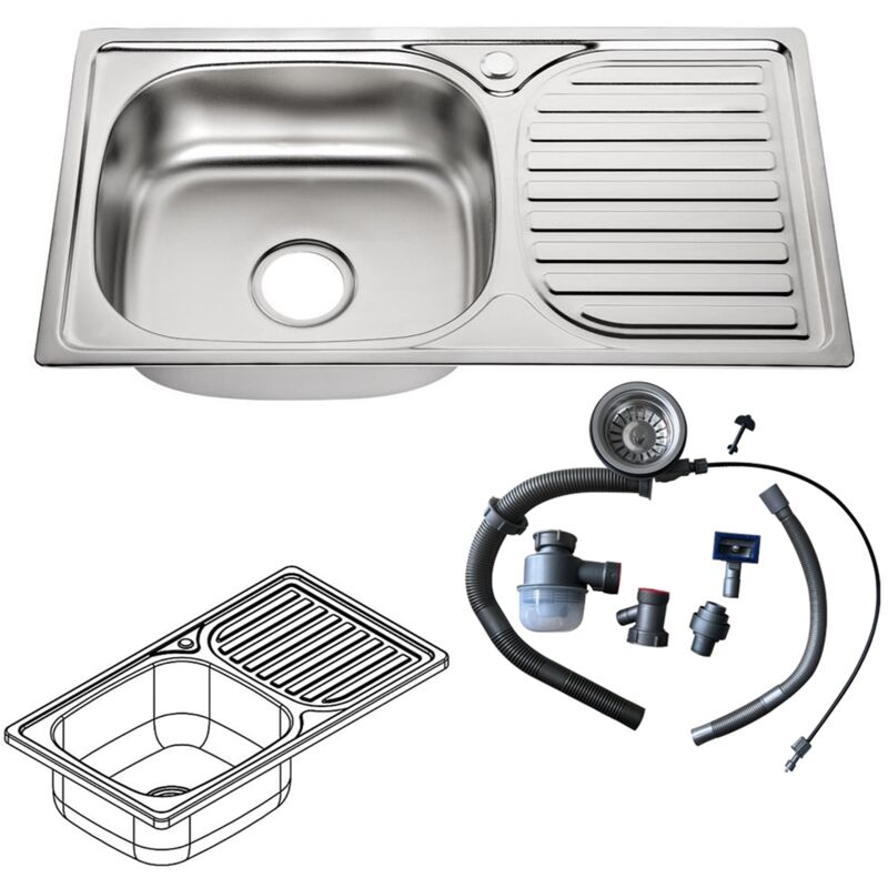

Fregadero de cocina cuadrado encastrado Acero inoxidable 76CM con bandeja izquierda con un seno Lavamanos empotrado Accesorios fregadero