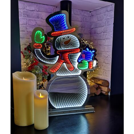 76cm Infinity Light up Standing Snowman Christmas Decoration with Multi-Coloured LEDs on Metal Base