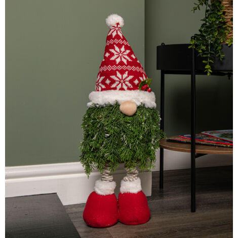 76cm Red and White Christmas Tree Standing Gonk with Snowflake Hat and Extendable Legs