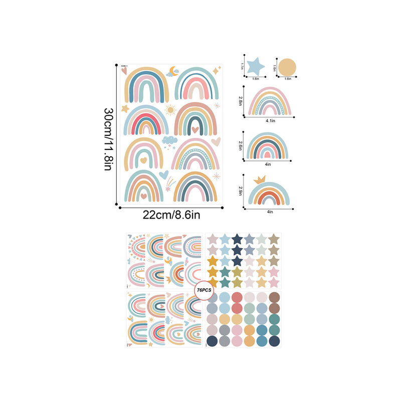 76pcs adesivi murali arcobaleno della boemia