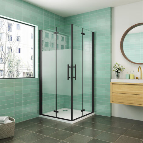 76x76x195cm 6mm ESG Eckdusche Duschkabine Duschtür Falttür Scharniertür mit Milchstreifen