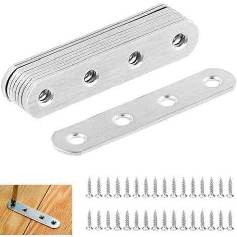 77 × 16 × 1,8 mm - Connecteur plat en acier inoxydable - Connecteur plat pour bois - Plaque perforée en métal - Angle plat pour connecteurs - Plaque de connexion en acier inoxydable argenté - Plaque