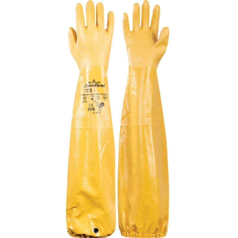 772 Long Sleeve Yellow Nitrile Gloves - Size 8 - Showa