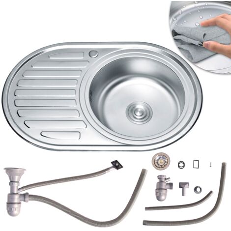 77CM Edelstahlspüle Rundbecken Einbauspüle Spüle + Ablage Küchenspüle Spülbecken