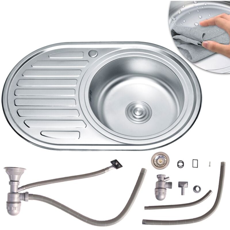 Mucola - 77cm évier en acier inoxydable bassin rond encastré + évier de cuisine étagère