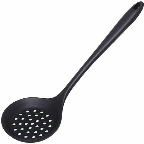 77L Cuillère à Fente, Passoire en Silicone Antiadhésive Sans Couture avec Poignée Ergonomique, Cuillère à Ustensile de Cuisine Résistante à la Chaleur 480F Pour Filtrer les Légumes, Pâtes et Plus,Noir